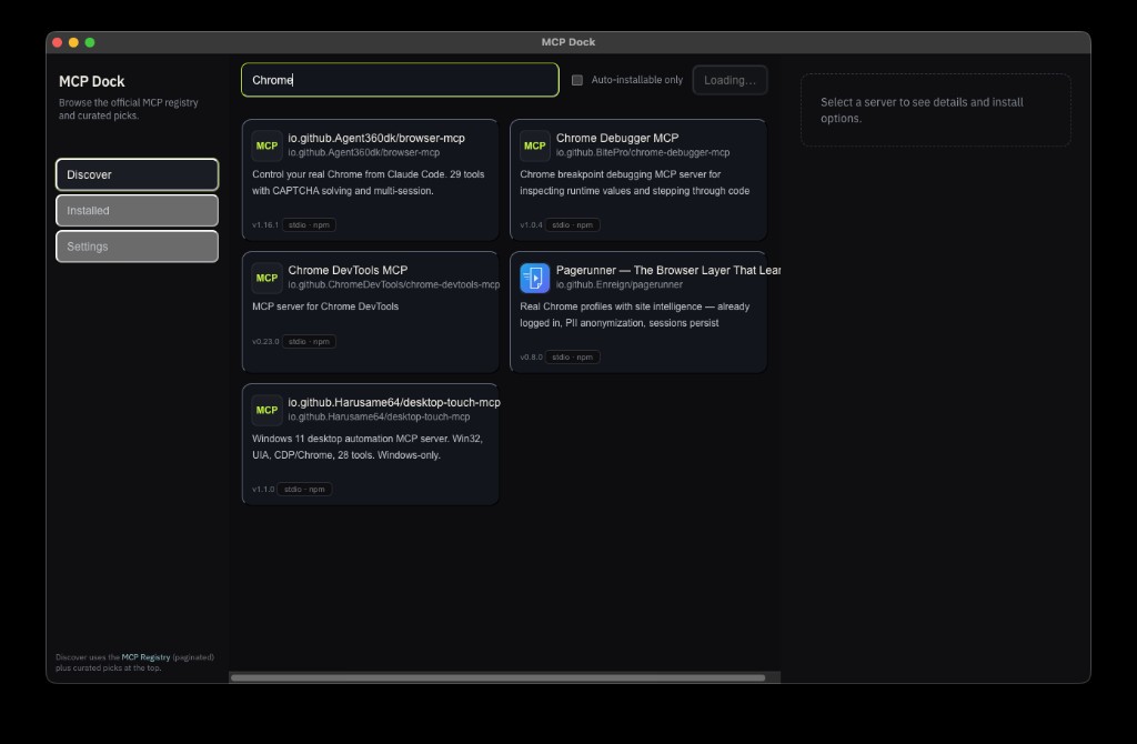 Discover view with search query and filtered results